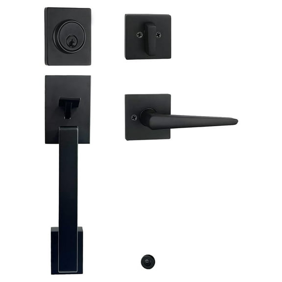 Iron Black Front Door Lock Set, Security Lever Handle with Single Cylinder Deadbolt, Exterior Door Handleset, Left&Right Handed, X-2010AMZ