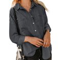 thumbnail image 1 of Blusa de mujer con cuello vuelto y bolsillos con un solo pecho, manga larga, abrigo para mujer, camisa para citas, negro S, 1 of 5
