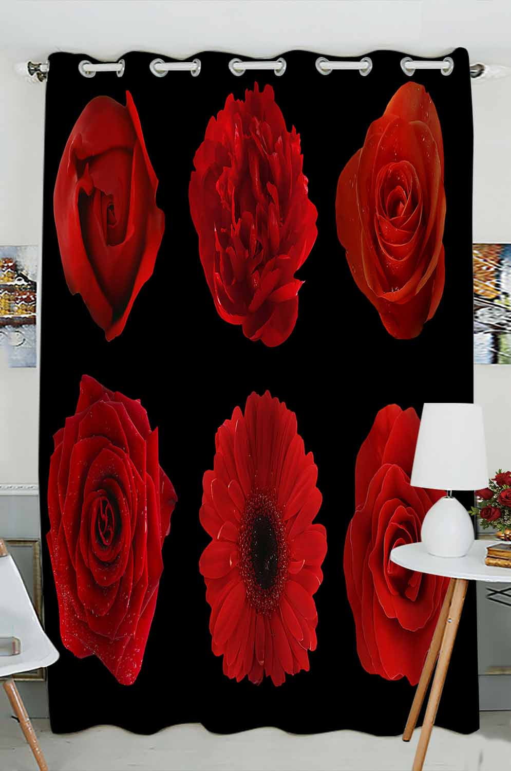 ABPHQTO Natural Red Flowers Peony Roses Gerbera Black Grommet Blackout ...