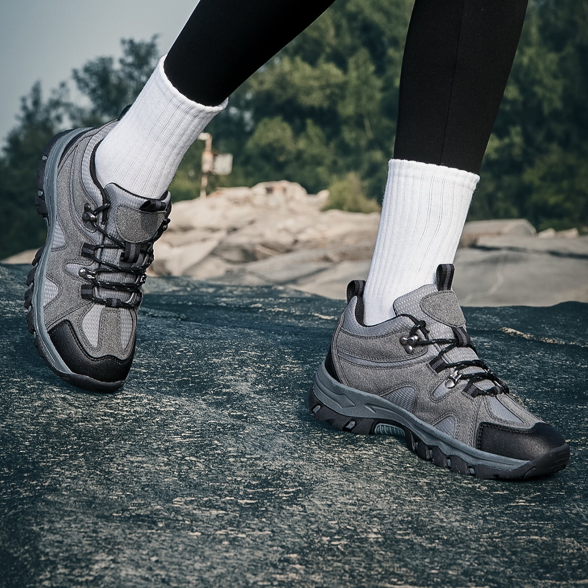 CZV Women's Outdoor Hiking Shoes, Non-Slip Comfortable Work Shoes, Breathable Lightweight Sneakers for Hiking, Camping, Fishing, Casual.Gray