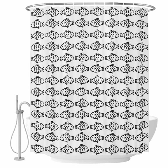 Ocean Brown Fish Shower Curtain, Waterproof Shower Curtains for Bathroom, Summer Fishing Coastal Nautical Simple Washable Fabric Bathtub Curtain Set Bath Decor with 12 Hooks Extra Long 72"x96"