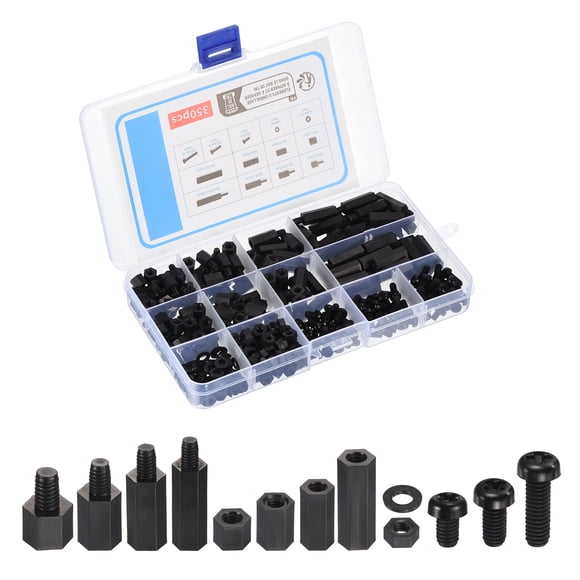 Uxcell M4 Male Female Nylon Hex Spacer Standoff Kit, 350Pcs Motherboard Standoffs Assortment Kit, Black