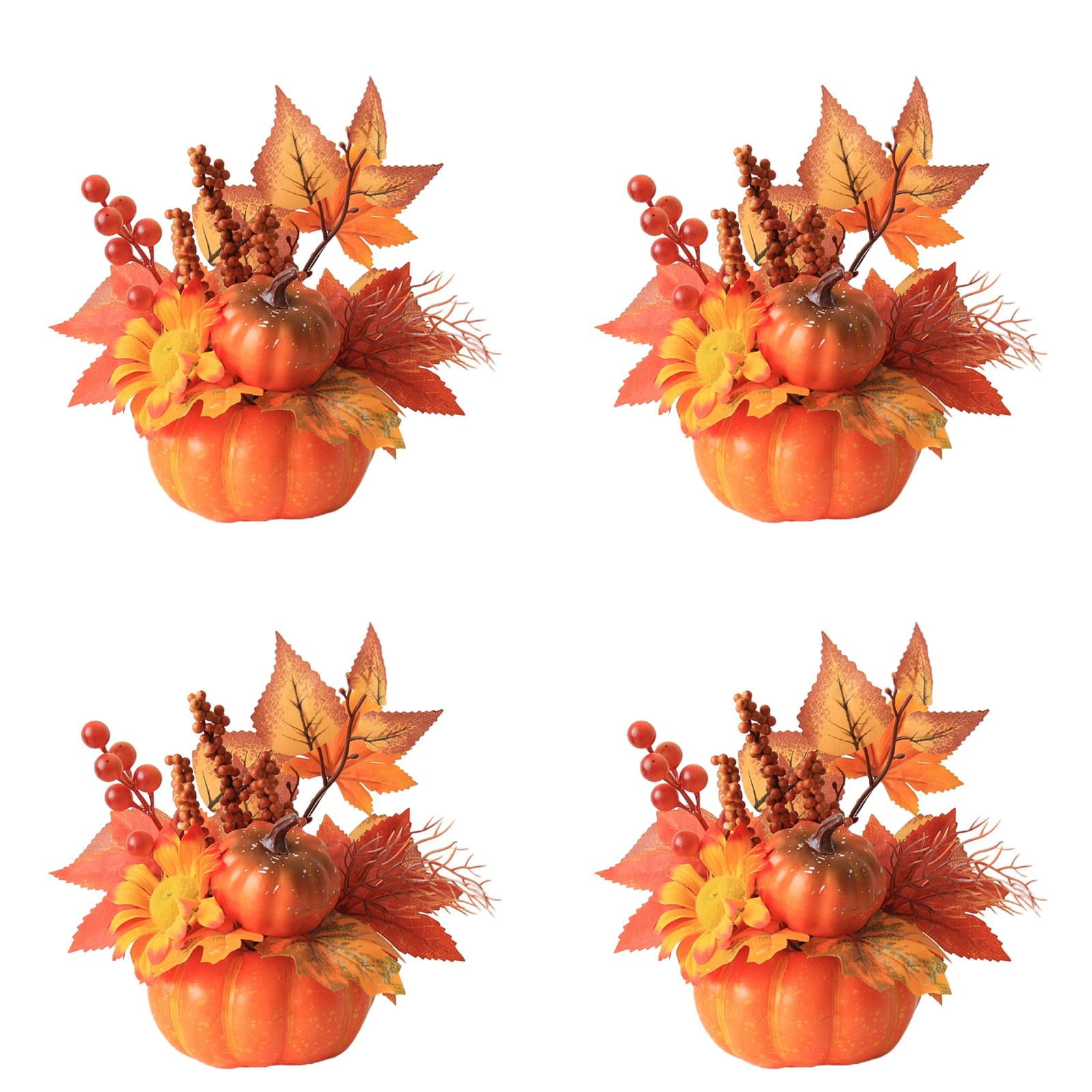 Artificial Fall Pumpkin Decor Set with Flowers Berries Pine Cones Sunflowers Maple Leaves Thanksgiving Halloween Autumn Centerpieces for Table Fireplace Mantel Home