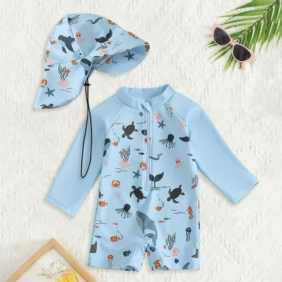 Baby Swimsuit Cute Cartoon Printed Bathing Suit Toddler Long Sleeve Boys Swim Suit 12M Boys Clothes