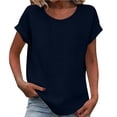thumbnail image 2 of Xdegoge Linen T Shirt for Women Crew Neck Short Sleeve Casual Daily Loose Fit Solid Front Pocket Lightweight Linen Feel Breathable Summer Spring Tops Simple Basic Essential Fashion Apparel, 2 of 4