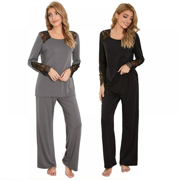 Cotton Pajamas for Women Womens PJ Sets Long Sleeve Sleepwear Soft Pjs Lounge Sets Walmart