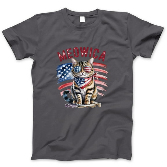 Meowica Cat T-Shirt – Funny Patriotic 4th of July Kitty Tee with American Flag Sunglasses – USA Independence Day Shirt for Cat Moms, Dads, Women, Men & Animal Lovers