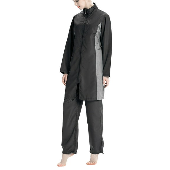 YUGYXL Muslim Travel Suits for Women Modest Sweatsuits Plus Size Long Sleeve Sport Suit Islamic Zip Up Suit Black XL