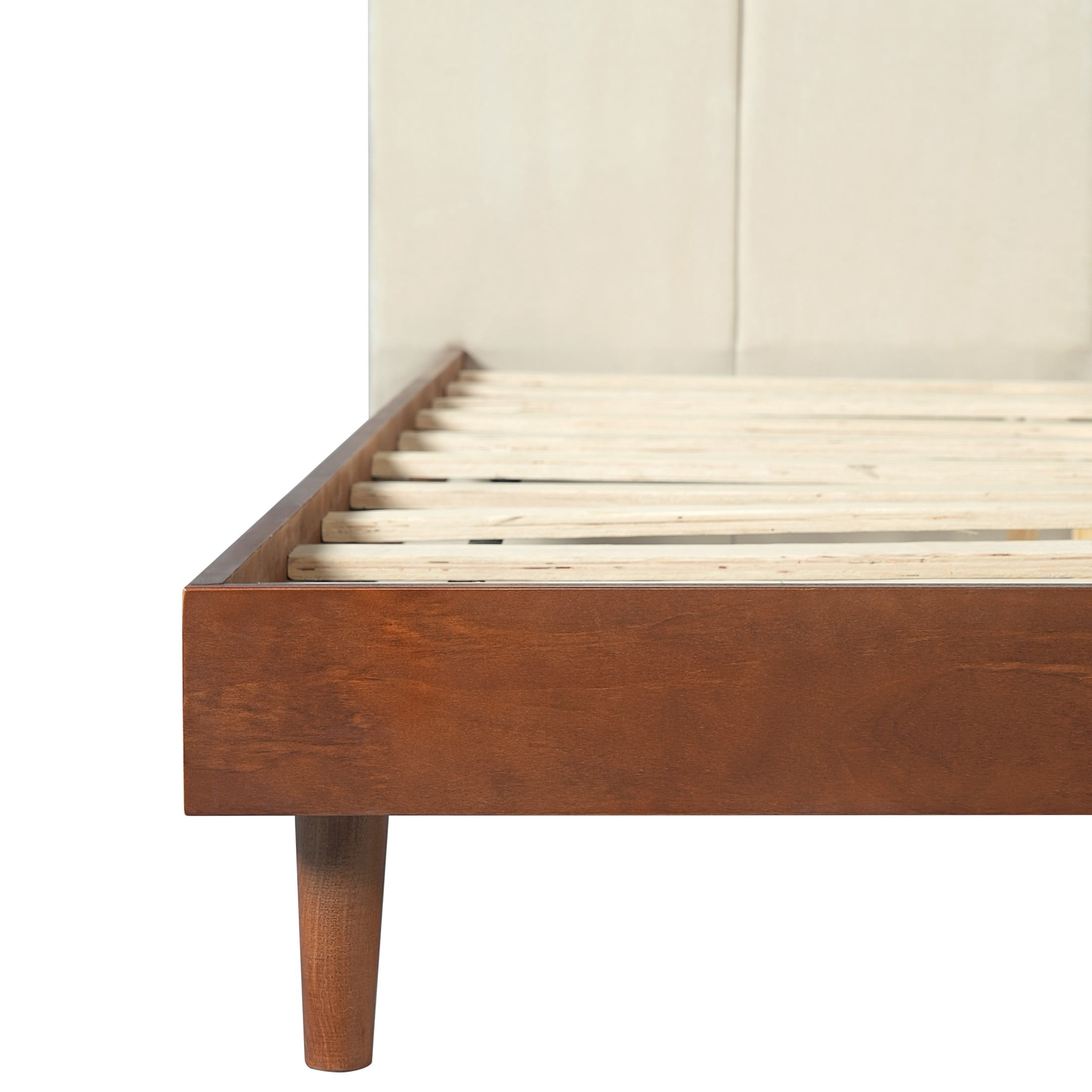 Christopher Knight Home Queen Platform Bed Frame with Channel Upholstered Headboard, Walnut+Beige
