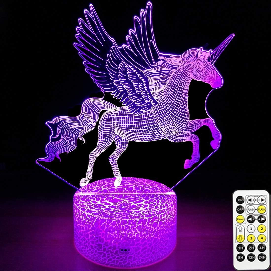 Unicorn 3D Night Light Remote LED Acrylic Table Lamp 7 Color Change for Kid GIFT 