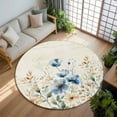 thumbnail image 3 of Blue Flowers Rustic 7ft Round Rug, Spring Vintage Botanical Floral Beige Non-Skid Rubber Backing Large Area Rugs - Living Room Bedroom Home Office, Indoor Floor Mat Carpets Washable Rug, 3 of 9