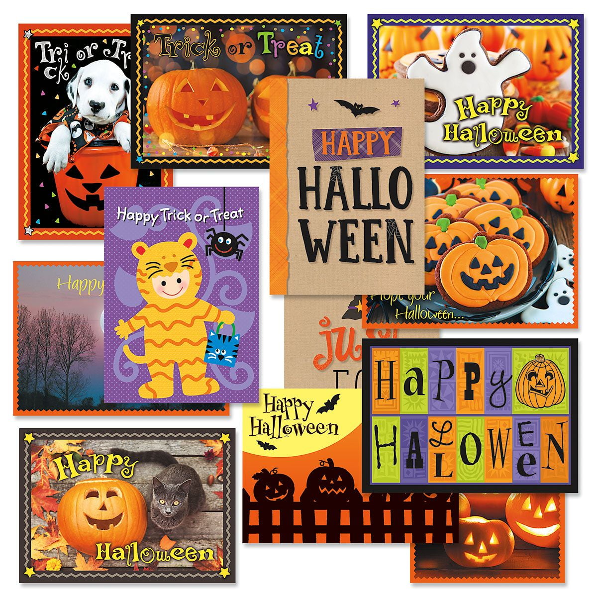 Halloween Cards Assortment; 6 Different Card Designs Halloween Postcards: Set includes 48 pc 8 of each ; Can be used as Halloween Party Invitations or as Halloween Cards for Kids