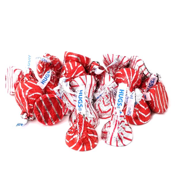 Hershey's Kisses Hugs White Crème Candy, Red Silver Stripe and Silver