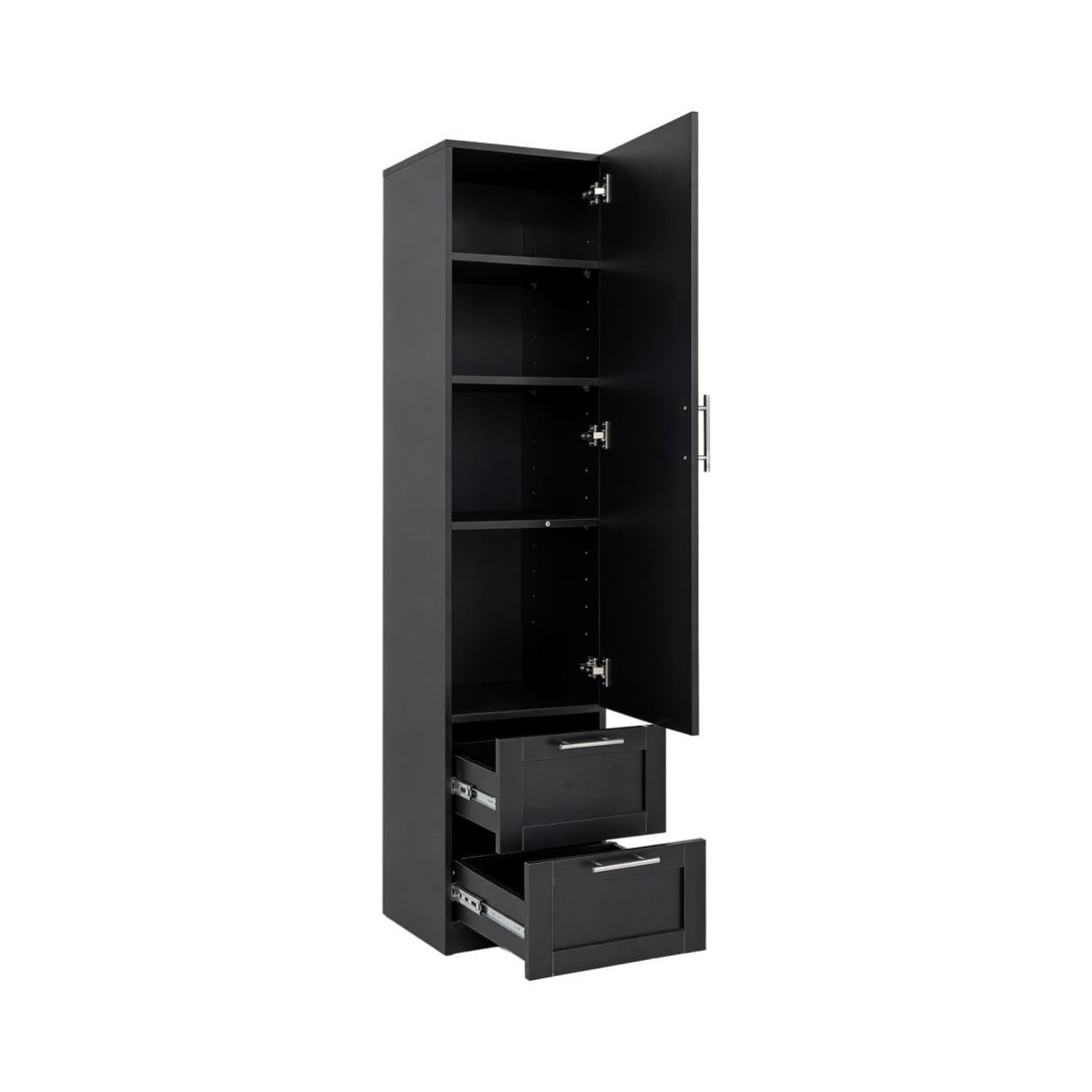 Kitchen Pantry Cabinet, Tall Freestanding Storage Cabinet with Door & 2 Drawers, Adjustable Shelves Organizer for Kitchen, Dining Room, Living Room, Black