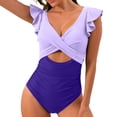 thumbnail image 2 of Women's One Piece Bikini Swimsuit Fashion Color Block with Removable Bra Pads No Underwire for Beach Swimming Vacation,Purple,L, 2 of 7