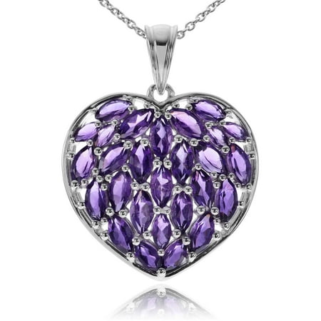 Brinley Co. Women's Amethyst Rhodium-Plated Sterling Silver Heart Pendant Fashion Necklace