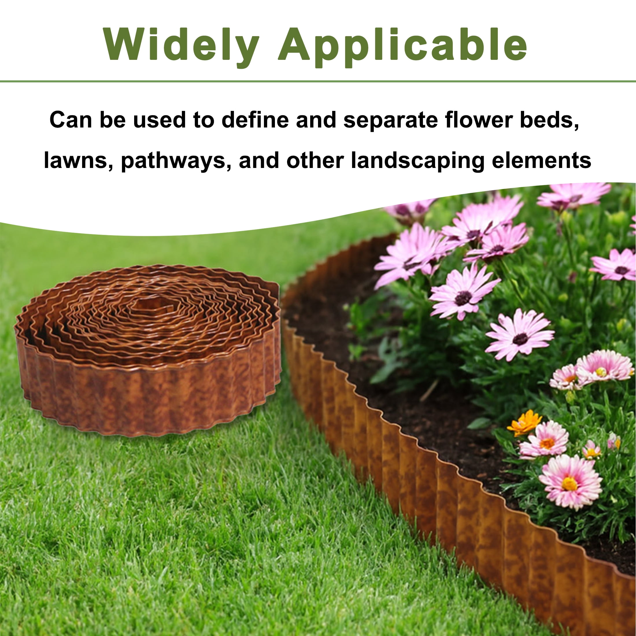 4W Galvanized Steel Garden Edging, 3" x 32.81' Corrugated Landscape Border, Flexible Lawn and Yard Edging Strip for Flower Beds and Tree Rings, Rust