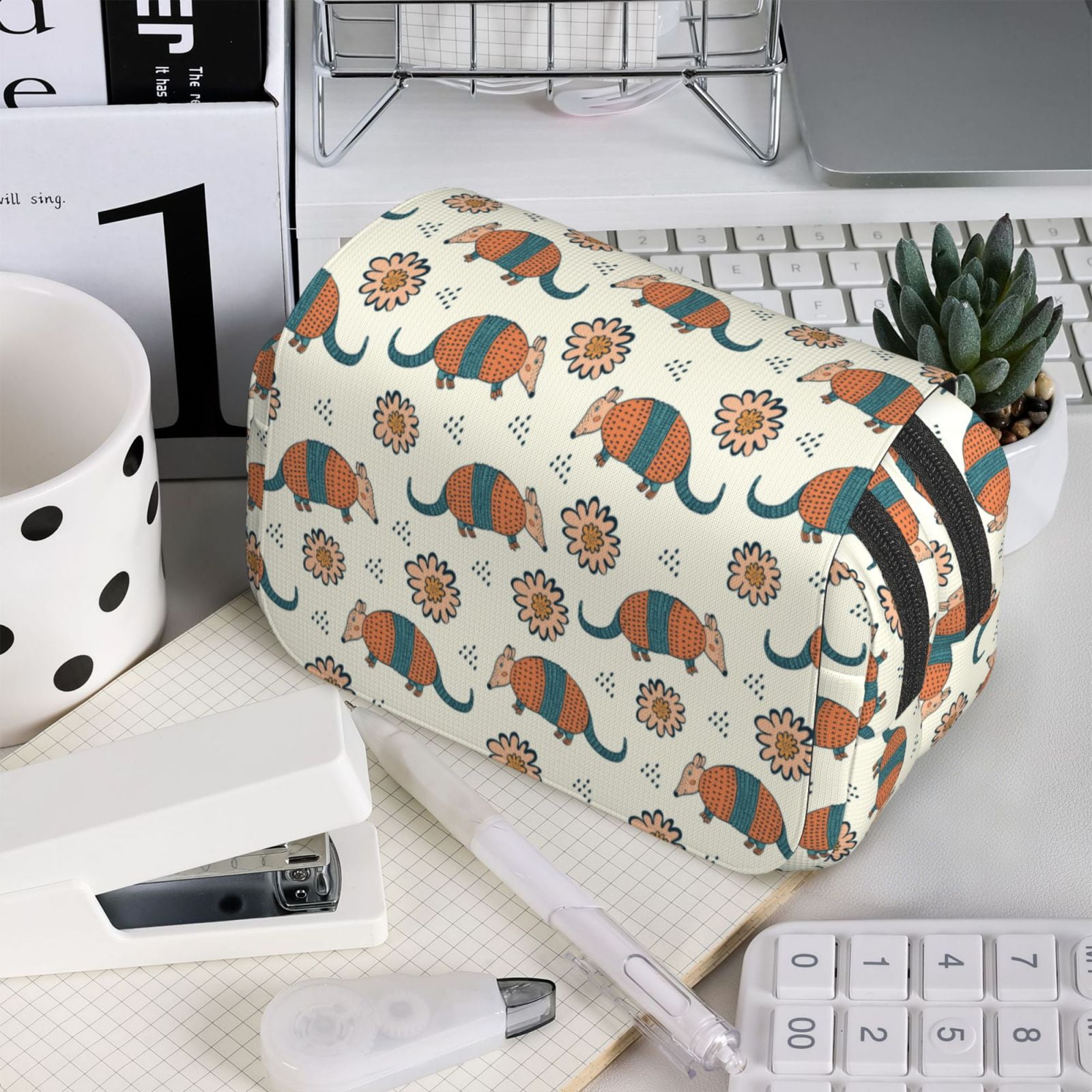 Rateoe Colorful Armadillos1 Pattern Double Clamshell Pen Case, Storage Organizer with Two Zipper Compartments– Holds Up to 50 Pencils & Pens