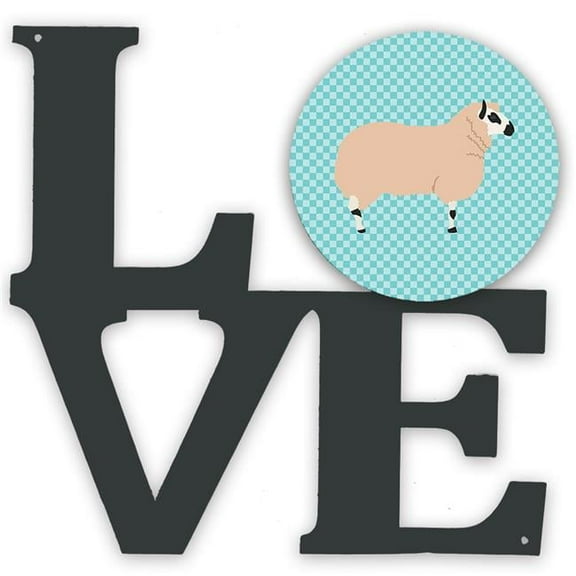 11.5 x 11.75 in. Kerry Hill Sheep Blue Check Metal Artwork Love Wall Decor