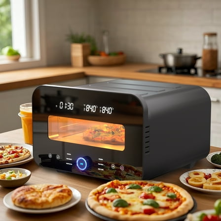 Advwin Electric Indoor Pizza Oven Countertop, 6 Presets, Heats 840℉, Digital Temperature Control, Black