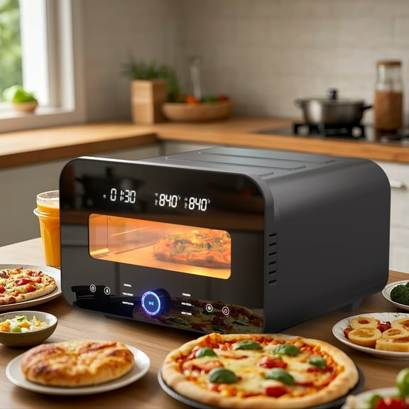 Advwin Electric Indoor Pizza Oven Countertop, 6 Presets, Heats 840℉, Digital Temperature Control, Black