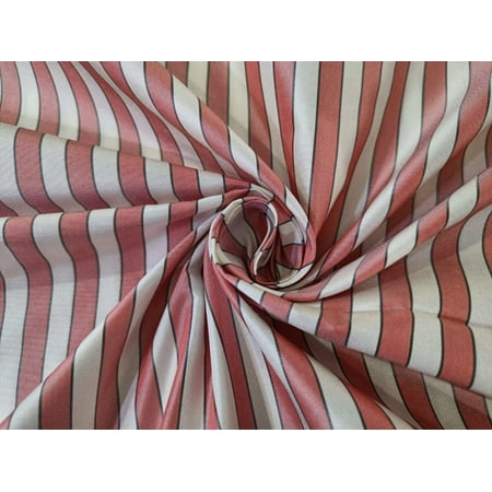 100%SILK TAFFETA Fabric Flaming Coral,Ivory amp; Black color STRIPES 54"wide TAF#S120[2]