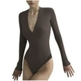 thumbnail image 1 of fartey Women's 2023 Trendy Deep V Neck Long Sleeve Button Front Top Ribbed Knit Solid Color Lightweight Bodysuit Jumpsuit, 1 of 5