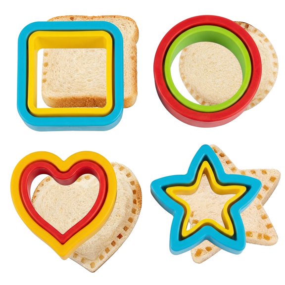 4PCS Stainless Steel Sandwich Cutter & Sealer Set, Kids Lunch Bread Decruster, DIY Fruit Cookie Molds for Boys Girls