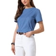 thumbnail image 4 of Camiseta Casual INSPIRE CHIC para Mujeres de Manga Corta Cuello Redondo Ligera y Elástica Blusa de Verano 2XL Azul, 4 of 6