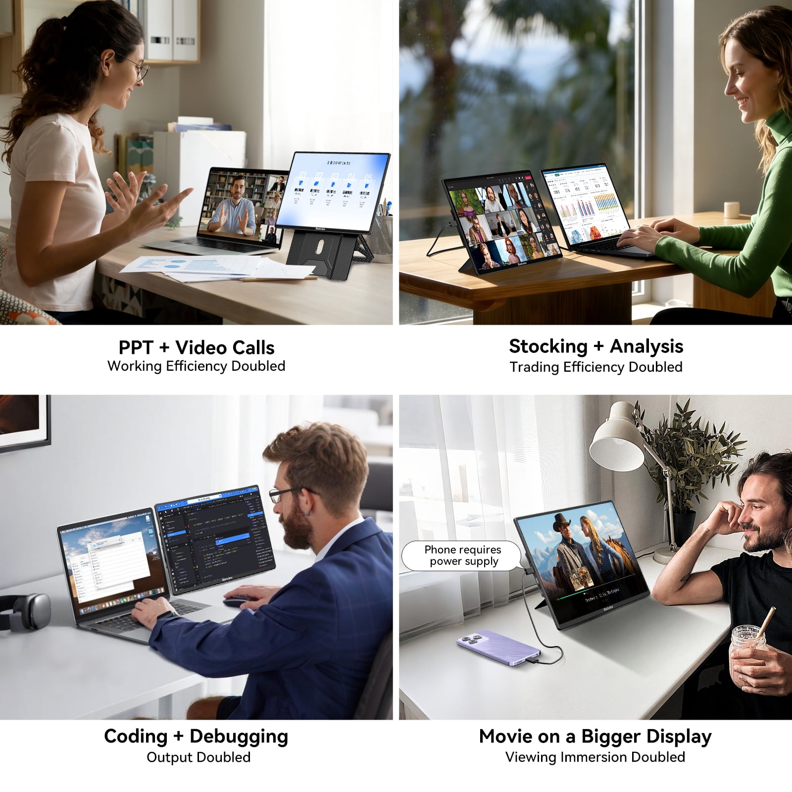 Blackview Laptop Screen Extender 16.1 Inch, Portable Monitor for Laptop with 360°Rotatable Magnetic Stand, FHD 1200P IPS Travel Monitor Laptop Screen, Plug&Play VESA/HDMI/Type-C for Wins/Mac/Android