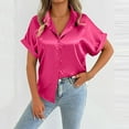 thumbnail image 6 of Hot days, bold styles Olyvenn Satin Silk Button Down Shirts Women's Dress Shirts Collared Roll Up Short Sleeve Blouse Ladies Summer Office Work Tops Hot Pink XXL, 6 of 6