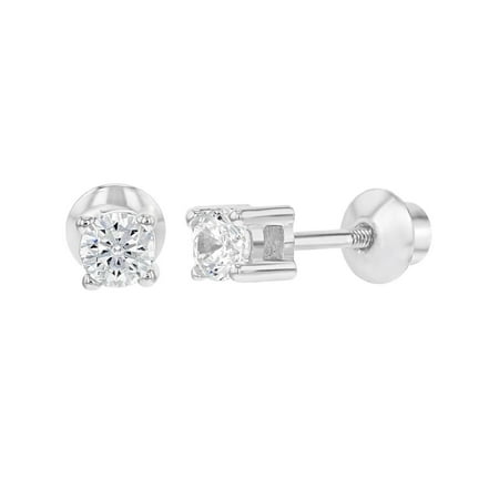 925 Sterling Silver Cz Tiny Round Back Earrings For Toddlers 925 Sterling Silver Cz Tiny Round Back Earrings For Toddlers 3mm