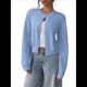 thumbnail image 1 of Suéter Tipo Cárdigan Corto de Larga con Botones y Cuello Redondo para Mujer, Ropa de Punto . Azul M, 1 of 9