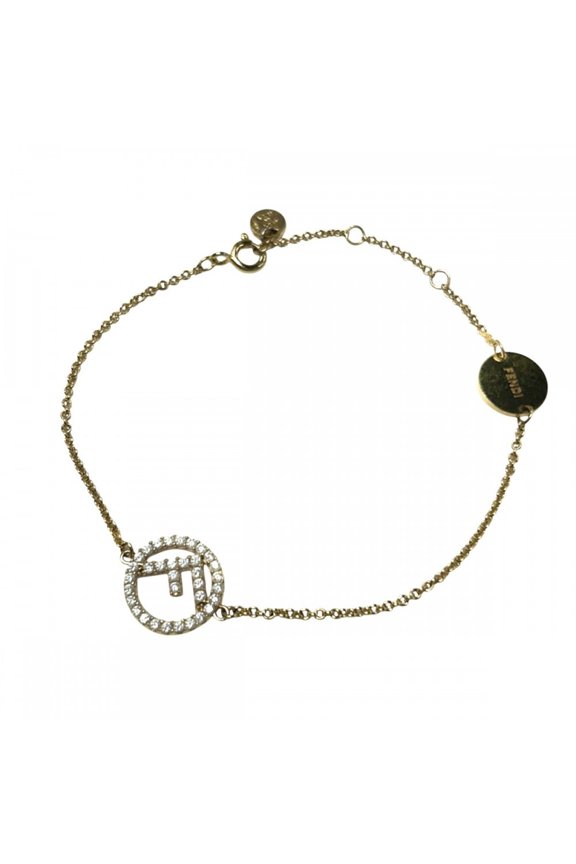 Pre-Owned Fendi bracelet for women, F is accessory, adjustable clasp, brass, zirconia stone,...