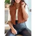 thumbnail image 3 of Women Corduroy Lightweight Sleeveless Padded Coat Zip Up Cropped Puffer Vest, 3 of 5