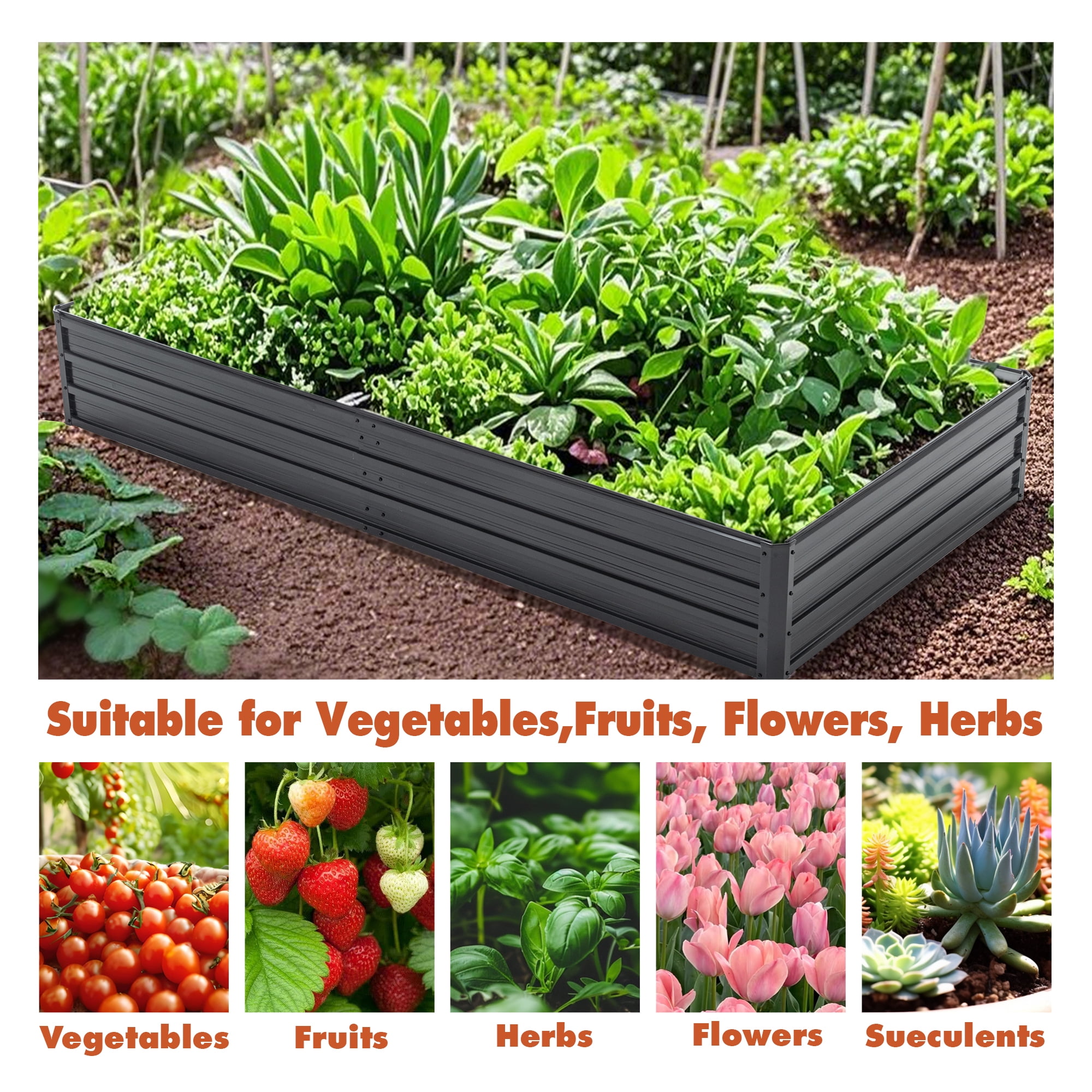 MAYEERTY 8x4x1FT Galvanized Raised Garden Bed, Large Metal Planter Box for Outdoor Vegetable Flower Herb Gardening