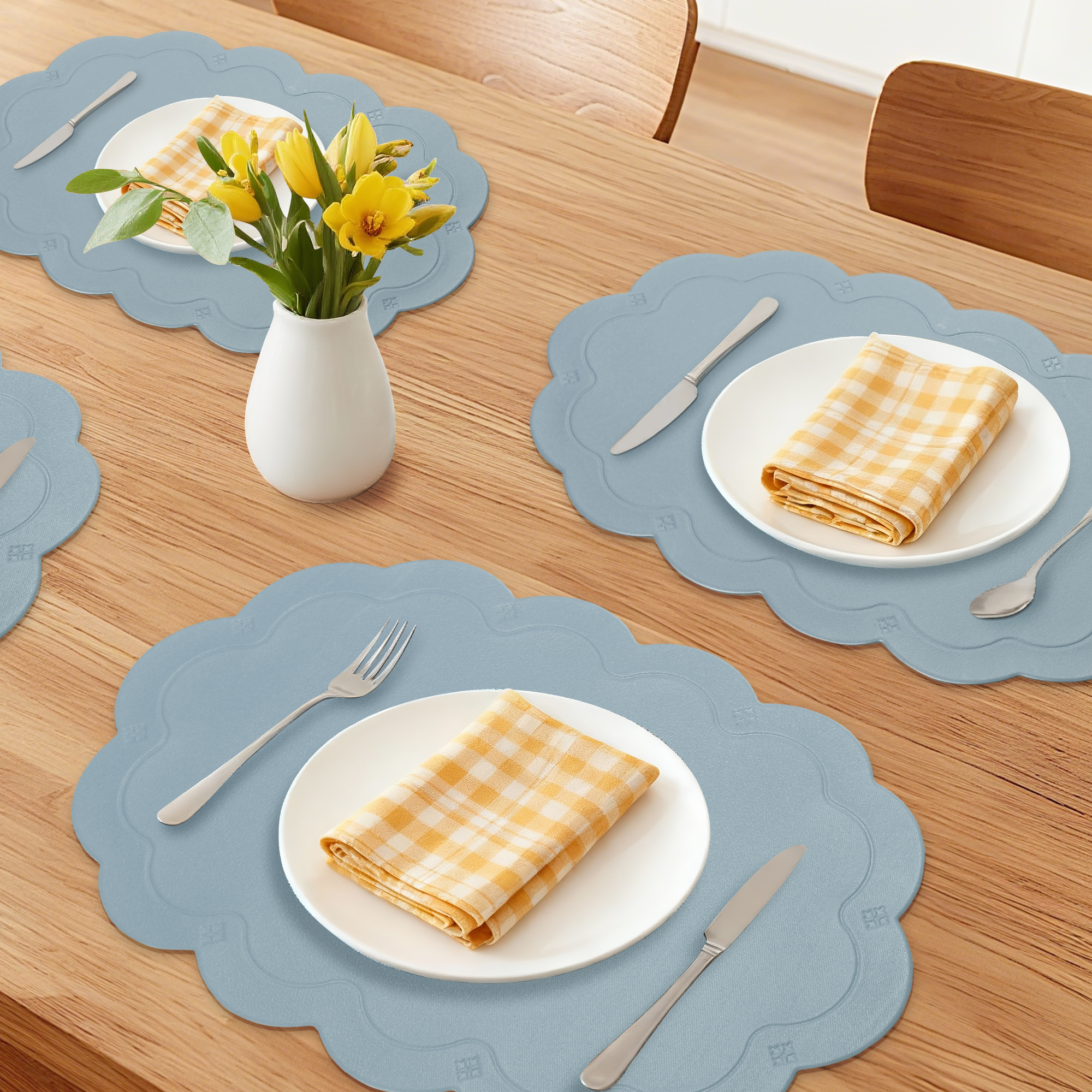 Unique Bargains Set of 6 Leather Waterproof Placemats for Kitchen Dining Table Blue