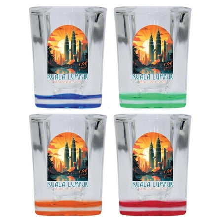 Kuala Lumpur Malaysia Design A Souvenir 2 oz Square Shot Glass Multicolor (4-Pack)