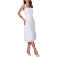 thumbnail image 4 of INSPIRAR CHIC Vestido de Prom de Encaje para Mujeres con Tirantes Cuello Cuadrado Sin Mangas Cóctel Formal Midi Vestidos S Blanco, 4 of 6