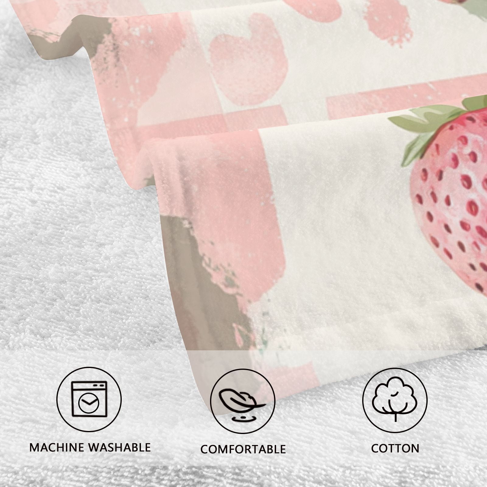 Pink Straberrys in Grids Hand Towels Cotton Bath Towels Large Face Towels Absorbent for Bathroom 2 Packs