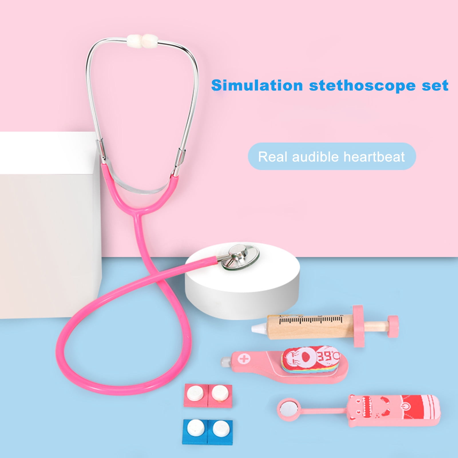 Neinkie 5Pcs/Set Mini Jouet Docteur Éducatif Réglable Robuste Anti-impact Stéthoscope Seringue Jouet Docteur pour Enfants