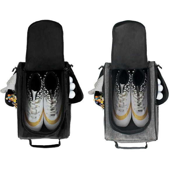 TRAHOO-Golf Shoe Bag For Men Women Travel Shoe Bag Sport Shoe Carrier Bags with Side Accessory Pockets for Socks, Tees, Golf Balls, Black+Gray, Golf