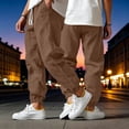 thumbnail image 5 of Axiiglly Mens Cotton Linen Pants, Drawstring Waist Lightweight Joggers with Pockets, Relax Fit Hiking Casual Cuffed Trouser, S-3XL Brown, 5 of 10