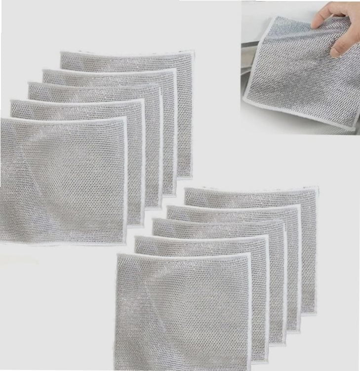 10PCS Double Layer Non-Scratch Wire Dishcloths - Multipurpose Steel Wire Dish Towels for Wet & Dry Cleaning