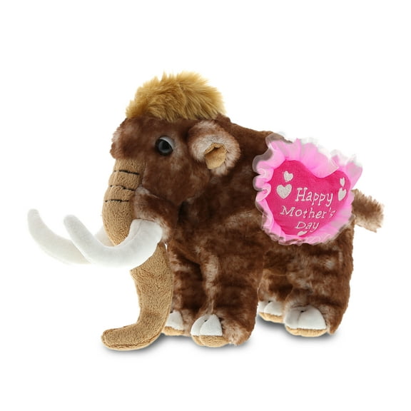 DolliBu Happy Mother's Day Super Soft Plush Wild Mammoth Figure - Cute Stuffed Animal with Pink Heart Message for Best Mommy, Grandma, Wife, Daughter - Cute Wild Life Plush Toy Gift - 9" Inches