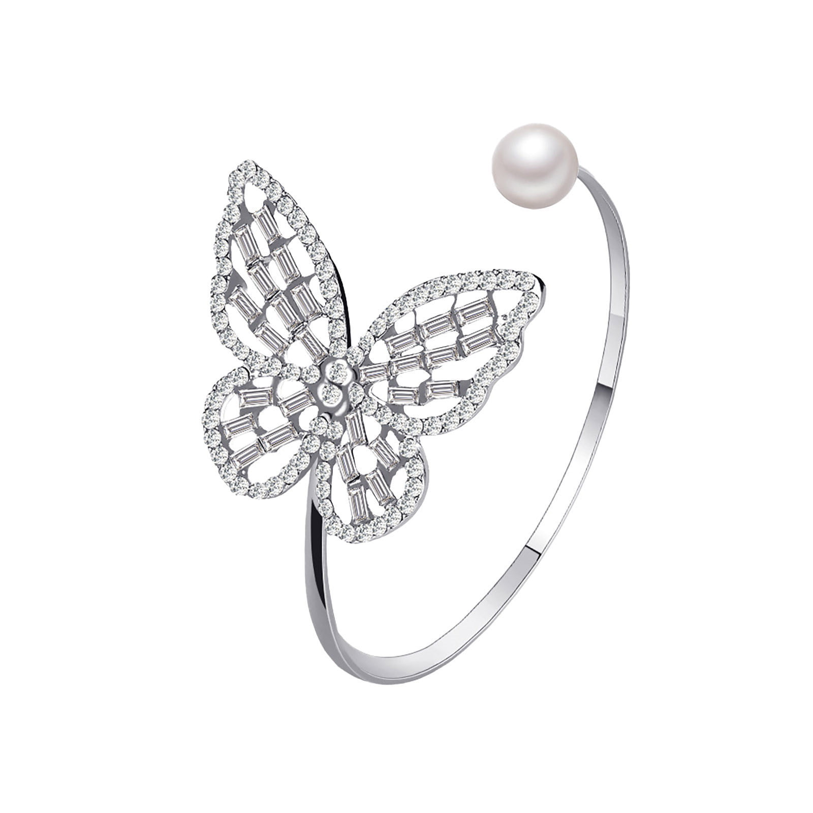 Fashion Silver Acrylic Butterfly Pearl Chain Bracelet Bangle Women Jewelry Gifts 