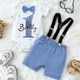 thumbnail image 5 of Gubotare Newborn Boy Clothes Spring Baby Boys Set Striped Print Short Sleeve Round Neck Pocket Romper Overalls Shorts Outfits 0 3 6 9 12 18 24 Months (Blue,9-12 Months), 5 of 9