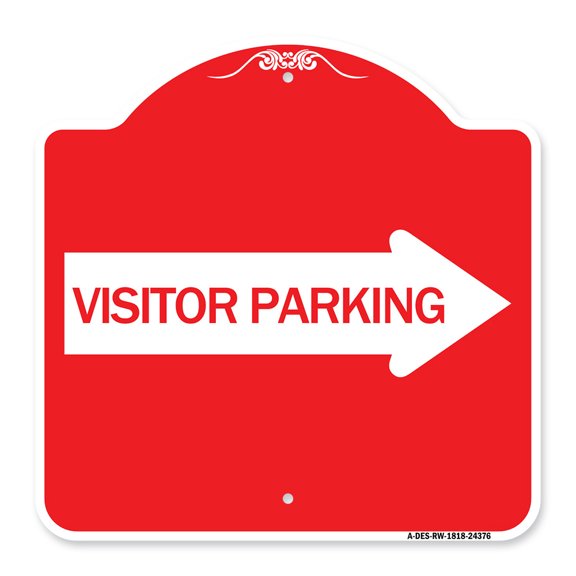 SignMission A-DES-RW-1818-24376 18 x 18 in. Designer Series Sign - Visitor Parking with Right Arrow, Red & White