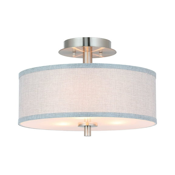 Semi Flush Mount Ceiling Light Brushed Nickel Drum Light Fixture Fabric Shade