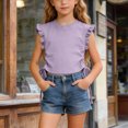 thumbnail image 2 of KPOPLK Toddler Baby Girl Ruffle Short Sleeve Shirts Little Kids Summer Crew Neck Crossback Blouse 9M-10Y Size 7-8 Years,Purple, 2 of 9